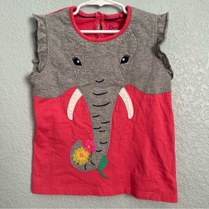 Mini Boden Girls Elephant Applique Top Pink Gray Flutter Sleeve 7–8Y